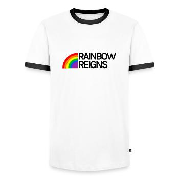 Rainbow Reigns LGBT Gay Pride - Men's Ringer Shirt - white/black - Front - AI Model Female 172 light (172cm) & AI Model Male 178 dark (178cm)