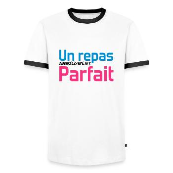 Un repas absolument parfait - T-shirt contrasté Homme - blanc/noir - Devant - AI Model Female 172 light (172cm) & AI Model Male 178 dark (178cm)