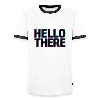 3D effect Hello - Men's Ringer Shirt - white/black - Front - AI Model Female 172 light (172cm) & AI Model Male 178 dark (178cm)