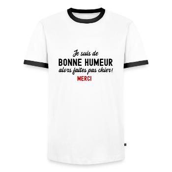 je suis de bonne humeur alors faites pas chier - T-shirt contrasté Homme - blanc/noir - Devant - AI Model Female 172 light (172cm) & AI Model Male 178 dark (178cm)