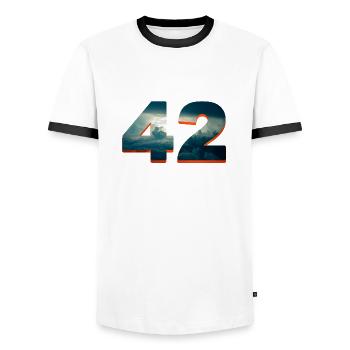 42 sonne u wolken douglas universum antwort frage - Männer Kontrast-T-Shirt - Weiß/Schwarz - Vorne - AI Model Female 172 light (172cm) & AI Model Male 178 dark (178cm)