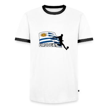 Drapeau uruguayen avec joueur de football - T-shirt contrasté Homme - blanc/noir - Devant - AI Model Female 172 light (172cm) & AI Model Male 178 dark (178cm)