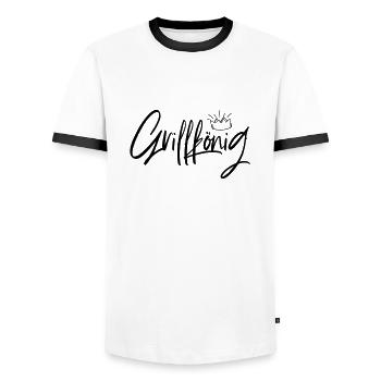 Grillkönig - Grillkönig in Aktion - Männer Kontrast-T-Shirt - Weiß/Schwarz - Vorne - AI Model Female 172 light (172cm) & AI Model Male 178 dark (178cm)