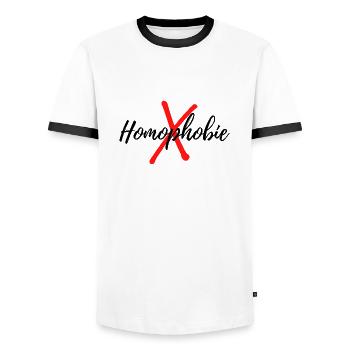 Gegen Hompphobie - Männer Kontrast-T-Shirt - Weiß/Schwarz - Vorne - AI Model Female 172 light (172cm) & AI Model Male 178 dark (178cm)