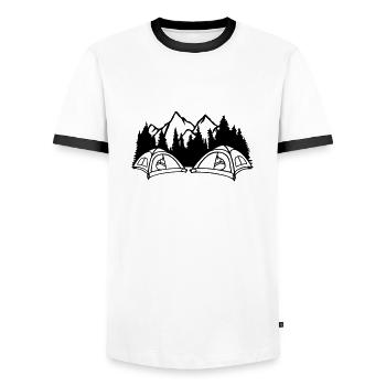 Mountain campers live outside - Men's Ringer Shirt - white/black - Front - AI Model Female 172 light (172cm) & AI Model Male 178 dark (178cm)