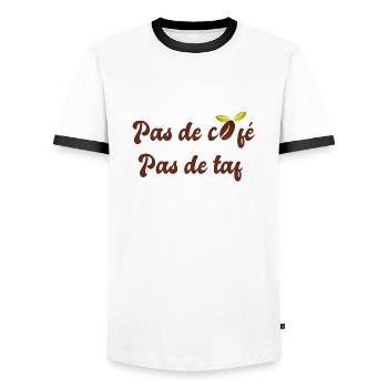 Pas de café pas de taf - T-shirt contrasté Homme - blanc/noir - Devant - AI Model Female 172 light (172cm) & AI Model Male 178 dark (178cm)