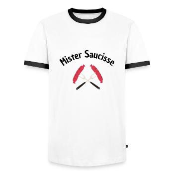 Mister saucisse - T-shirt contrasté Homme - blanc/noir - Devant - AI Model Female 172 light (172cm) & AI Model Male 178 dark (178cm)