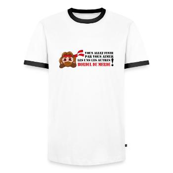 Vous allez finir par vous aimer les uns les autres - T-shirt contrasté Homme - blanc/noir - Devant - AI Model Female 172 light (172cm) & AI Model Male 178 dark (178cm)