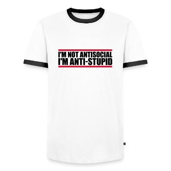 not antisocial anti stupid - Men's Ringer Shirt - white/black - Front - AI Model Female 172 light (172cm) & AI Model Male 178 dark (178cm)