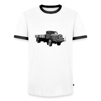 H6 Truck IFA Werdau DDR Oldtimer Ostalgie - T-shirt contrasté Homme - blanc/noir - Devant - AI Model Female 172 light (172cm) & AI Model Male 178 dark (178cm)