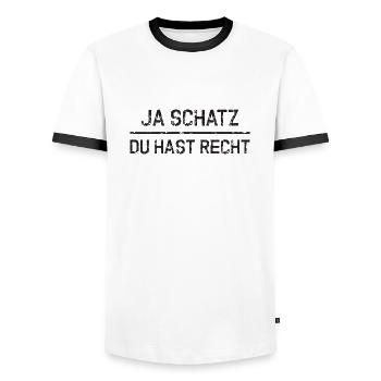 Ja Schatz du hast Recht - Männer Kontrast-T-Shirt - Weiß/Schwarz - Vorne - AI Model Female 172 light (172cm) & AI Model Male 178 dark (178cm)