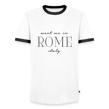 Meet me in Rome italy - Rom Italien - Men's Ringer Shirt - white/black - Front - AI Model Female 172 light (172cm) & AI Model Male 178 dark (178cm)