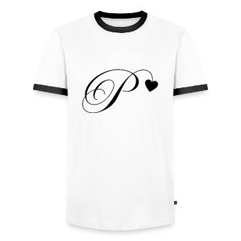 Buchstabe p Herz Kalligraphie - Männer Kontrast-T-Shirt - Weiß/Schwarz - Vorne - AI Model Female 172 light (172cm) & AI Model Male 178 dark (178cm)