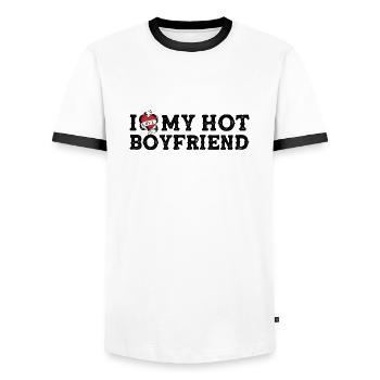 Vintage I Love My Hot Boyfriend I Heart My Hot BF - Men's Ringer Shirt - white/black - Front - AI Model Female 172 light (172cm) & AI Model Male 178 dark (178cm)
