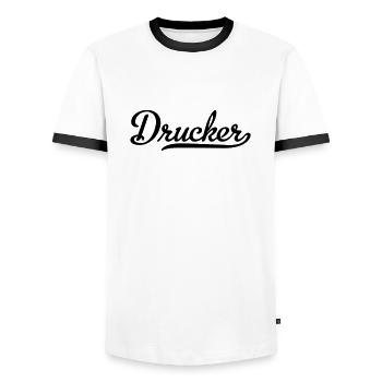 DRUCKER - Männer Kontrast-T-Shirt - Weiß/Schwarz - Vorne - AI Model Female 172 light (172cm) & AI Model Male 178 dark (178cm)