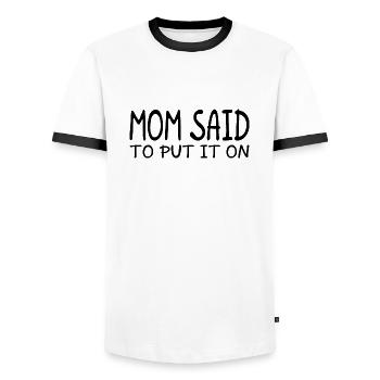 Bundle of Warmth: Mom's Fashion Wisdom - Men's Ringer Shirt - white/black - Front - AI Model Female 172 light (172cm) & AI Model Male 178 dark (178cm)