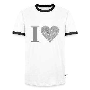 Buchstabe i silbernes Herz - Männer Kontrast-T-Shirt - Weiß/Schwarz - Vorne - AI Model Female 172 light (172cm) & AI Model Male 178 dark (178cm)