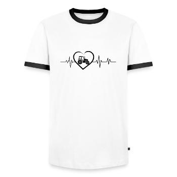 Heartbeat Tractor - Men's Ringer Shirt - white/black - Front - AI Model Female 172 light (172cm) & AI Model Male 178 dark (178cm)
