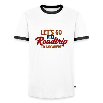 Partons en roadtrip n’importe où - T-shirt contrasté Homme - blanc/noir - Devant - AI Model Female 172 light (172cm) & AI Model Male 178 dark (178cm)