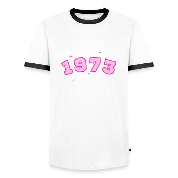 1973 rose étoile - T-shirt contrasté Homme - blanc/noir - Devant - AI Model Female 172 light (172cm) & AI Model Male 178 dark (178cm)