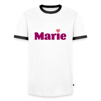 Marie with Heart Gift - Men's Ringer Shirt - white/black - Front - AI Model Female 172 light (172cm) & AI Model Male 178 dark (178cm)