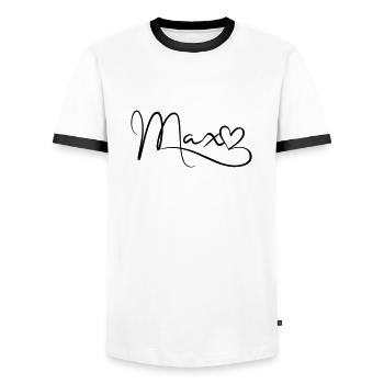 Max Surname First Name Heart Decor - Men's Ringer Shirt - white/black - Front - AI Model Female 172 light (172cm) & AI Model Male 178 dark (178cm)