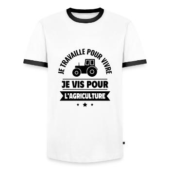Je travaille pour vivre, je vis pour l'agriculture - T-shirt contrasté Homme - blanc/noir - Devant - AI Model Female 172 light (172cm) & AI Model Male 178 dark (178cm)