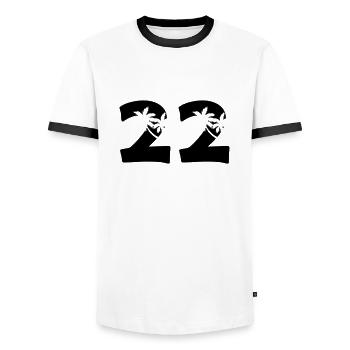 22 - Men's Ringer Shirt - white/black - Front - AI Model Female 172 light (172cm) & AI Model Male 178 dark (178cm)