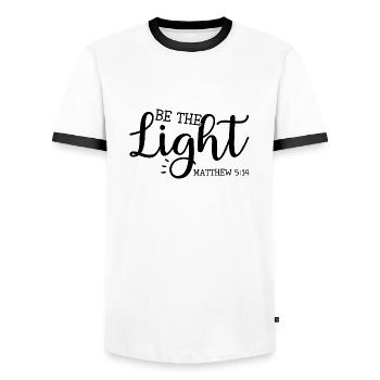 Licht der Welt - Männer Kontrast-T-Shirt - Weiß/Schwarz - Vorne - AI Model Female 172 light (172cm) & AI Model Male 178 dark (178cm)