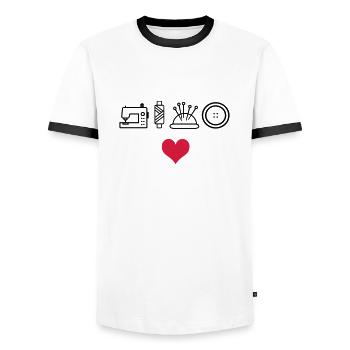 Nähen - Männer Kontrast-T-Shirt - Weiß/Schwarz - Vorne - AI Model Female 172 light (172cm) & AI Model Male 178 dark (178cm)