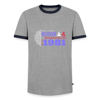 Meditieren seit 1981 - 44 Jahre innere Harmonie - Männer Kontrast-T-Shirt - Grau/Navy  - Vorne - AI Model Female 172 light (172cm) & AI Model Male 178 light (178cm)