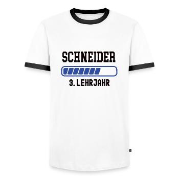 Ausbildung Schneider 3. Lehrjahr Schneiderei Lehre - Männer Kontrast-T-Shirt - Weiß/Schwarz - Vorne - AI Model Female 172 light (172cm) & AI Model Male 178 dark (178cm)