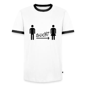 Men looking for Women - Single - Men's Ringer Shirt - white/black - Front - AI Model Female 172 light (172cm) & AI Model Male 178 dark (178cm)