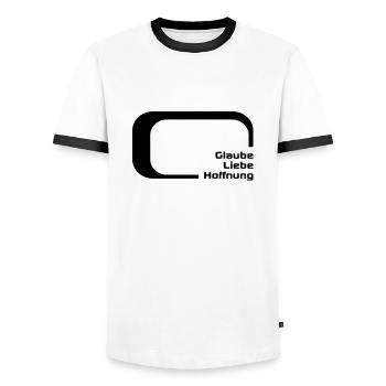 faith love hope - Men's Ringer Shirt - white/black - Front - AI Model Female 172 light (172cm) & AI Model Male 178 dark (178cm)