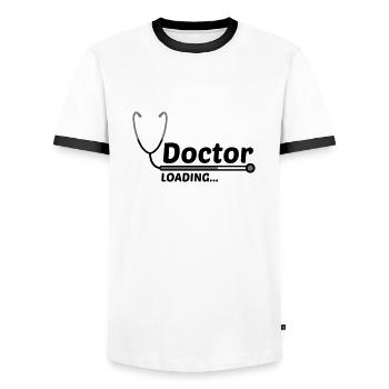 doctor ausbildung loading ladebalken Stethoskop ab - Männer Kontrast-T-Shirt - Weiß/Schwarz - Vorne - AI Model Female 172 light (172cm) & AI Model Male 178 dark (178cm)