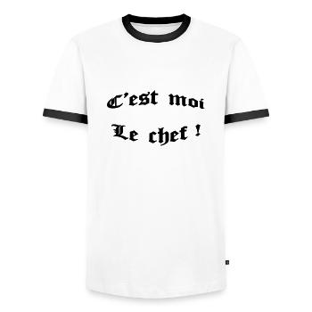 c'est moi le chef ! - Men's Ringer Shirt - white/black - Front - AI Model Female 172 light (172cm) & AI Model Male 178 dark (178cm)