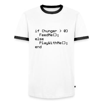 NERD Baby "if (hunger ..." - Männer Kontrast-T-Shirt - Weiß/Schwarz - Vorne - AI Model Female 172 light (172cm) & AI Model Male 178 dark (178cm)