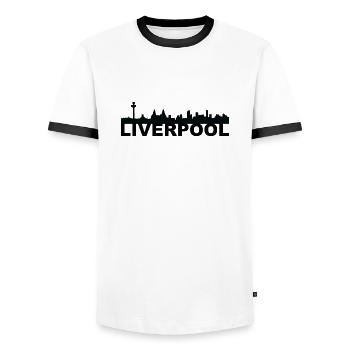 Liverpool England UK Skyline Gift Idea - Men's Ringer Shirt - white/black - Front - AI Model Female 172 light (172cm) & AI Model Male 178 dark (178cm)
