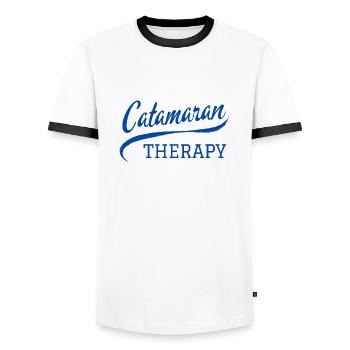 Catamaran Therapy Typography US sport - Men's Ringer Shirt - white/black - Front - AI Model Female 172 light (172cm) & AI Model Male 178 dark (178cm)