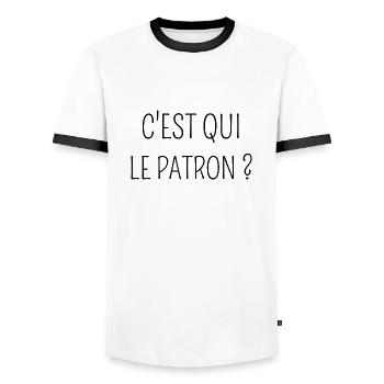 C'est qui le Patron ? - T-shirt contrasté Homme - blanc/noir - Devant - AI Model Female 172 light (172cm) & AI Model Male 178 dark (178cm)