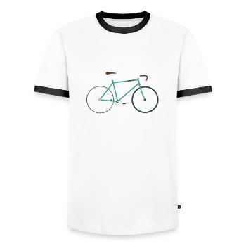 Un vélo de course rapide en vert, rétro, vintage - T-shirt contrasté Homme - blanc/noir - Devant - AI Model Female 172 light (172cm) & AI Model Male 178 dark (178cm)