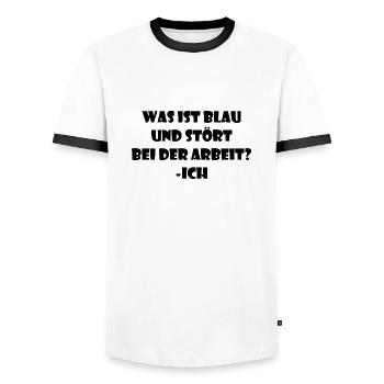 Was ist Blau und stört bei der Arbeit? - Männer Kontrast-T-Shirt - Weiß/Schwarz - Vorne - AI Model Female 172 light (172cm) & AI Model Male 178 dark (178cm)