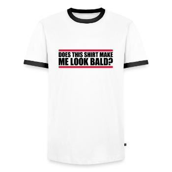 Look chemise chauve citation - T-shirt contrasté Homme - blanc/noir - Devant - AI Model Female 172 light (172cm) & AI Model Male 178 dark (178cm)