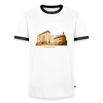 Wolkenburg Limbach-Oberfrohna Castle Saxony - Men's Ringer Shirt - white/black - Front - AI Model Female 172 light (172cm) & AI Model Male 178 dark (178cm)