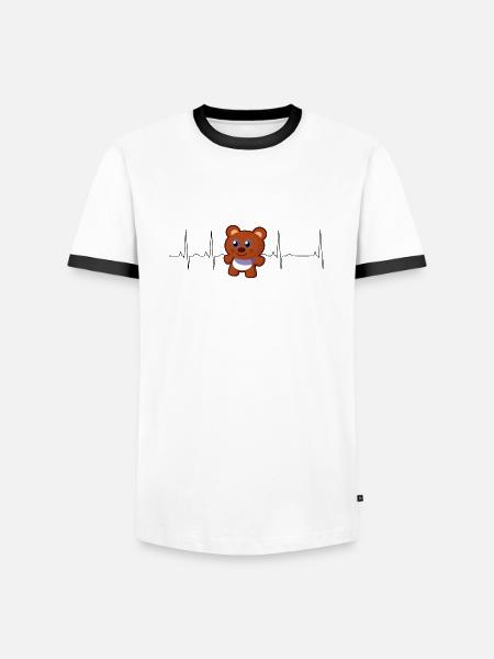 Teddybär Herzschlag - Männer Kontrast-T-Shirt - Weiß/Schwarz