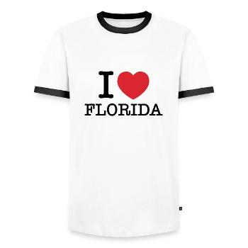 J’aime la Floride | Je coeur de la Floride | Floride - T-shirt contrasté Homme - blanc/noir - Devant - AI Model Female 172 light (172cm) & AI Model Male 178 dark (178cm)