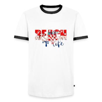 Dubrovnik kroatien hrvatska zrce beach party exyu - Männer Kontrast-T-Shirt - Weiß/Schwarz - Vorne - AI Model Female 172 light (172cm) & AI Model Male 178 dark (178cm)