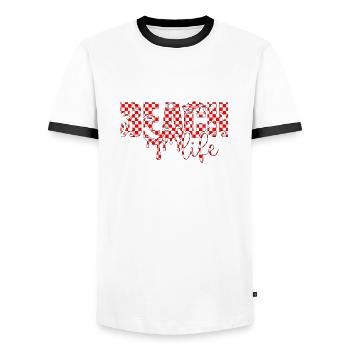 Dubrovnik kroatien hrvatska zrce beach party exyu - Männer Kontrast-T-Shirt - Weiß/Schwarz - Vorne - AI Model Female 172 light (172cm) & AI Model Male 178 dark (178cm)