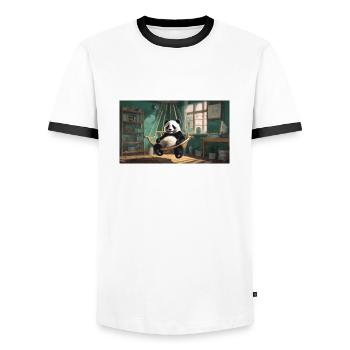Cute animals chilling – panda chilling hammock - Men's Ringer Shirt - white/black - Front - AI Model Female 172 light (172cm) & AI Model Male 178 dark (178cm)