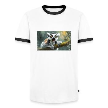 Cute animals chilling – ring-tailed lemur - Men's Ringer Shirt - white/black - Front - AI Model Female 172 light (172cm) & AI Model Male 178 dark (178cm)